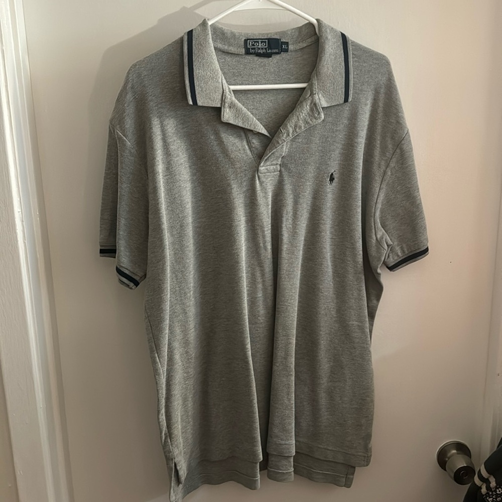 Polo Ralph Lauren Collared Shirt - Short Sleeve - Gray/Navy Accent- XL
